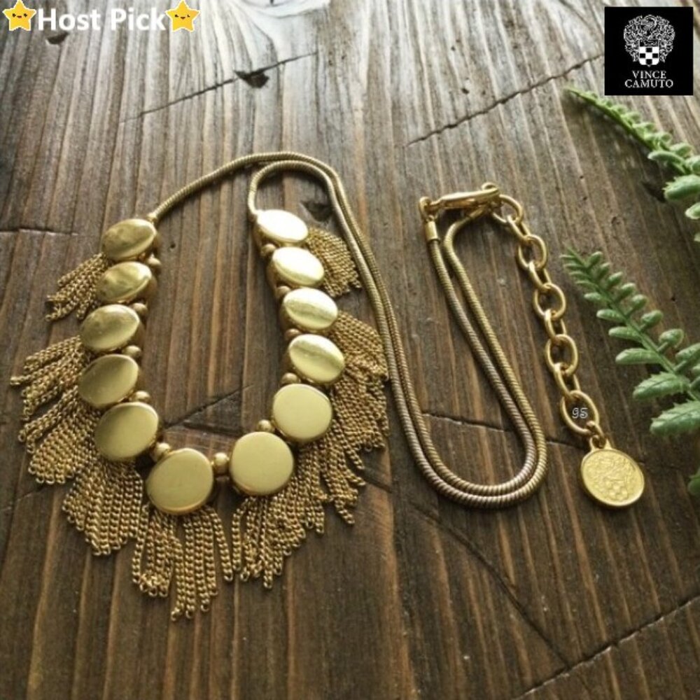 VINCE CAMUTO Gold‑Tone Fringe Statement Necklace – Tribal Core Collection